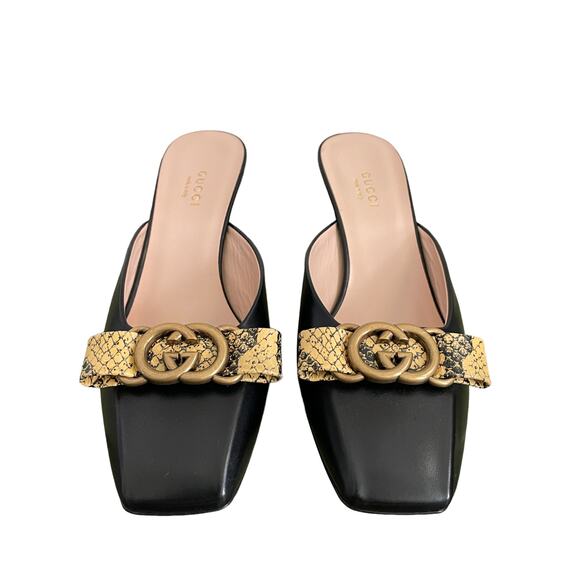 New GUCCI Women's BLACK Interlocking G Python Bow Mule Size 37.5 EUR | US 7.5 - Picture 10 of 14